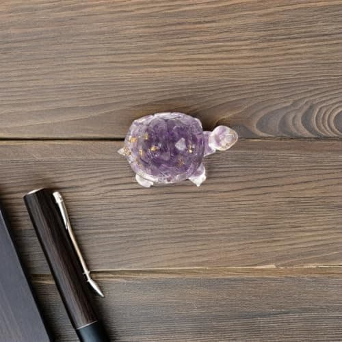 HEALEEP Feng Shui Crystal Turtle Figurine, Purple Amethyst and Gold Leaf Miniature Sculpture for Home and Office Decor Desk Ornament — view 8