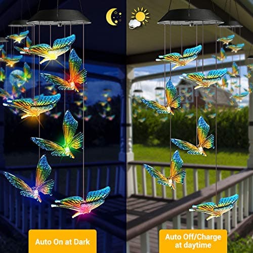 Toodour Solar Wind Chimes, Color Changing Solar Butterfly Wind Chimes, LED Decorative Mobile, Waterproof Solar Outdoor Lights for Patio, Balcony, Window, Garden, for Mom/Grandma — view 3