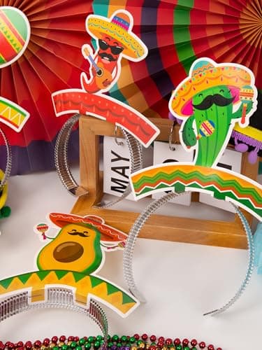 12 PCS Colorful Patterned Cardboard Sombrero Hats, Fiesta Headbands for Mexican Theme Celebration Party Favors — view 3
