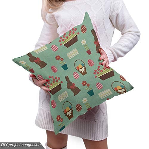 Ambesonne Easter Fabric by The Yard, Repeating Conceptual Chocolate Bunny Flowers Eggs and Tulip Flowers, Decorative Fabric for Upholstery and Home Accents, 1 Yard, Laurel Green Multicolor — view 4