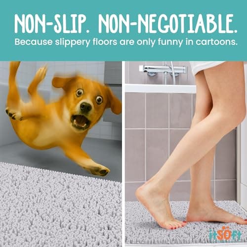 ITSOFT Plush Bathroom Rug 59x21, Absorbent Machine Washable Non Slip Chenille Bath Mats, Quick Dry Bathmat, Bath Rugs for Bath, Shower, Bedroom, or Door Mat, White — view 2