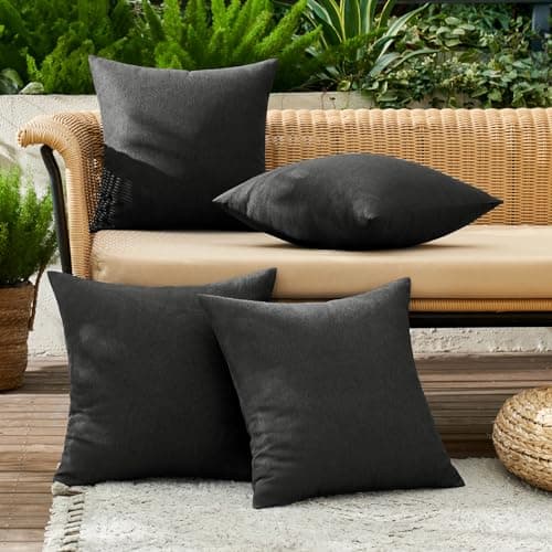 MIULEE Pack of 4 Decorative Outdoor Throw Pillow Covers Linen Waterproof Pillow Covers Farmhouse Cushion Cases for Patio Garden Tent Balcony Couch Sofa 18x18 inch Black — view 2