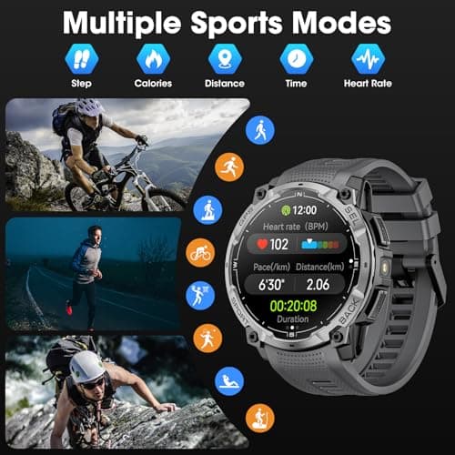 Military Smart Watch for Men with GPS, 1.43" AMOLED Bluetooth Call, LED Flashlight, Rugged Tactical Watch for Android iOS, 3ATM Waterproof Fitness Tracker with Heart Rate Pedometer — view 2