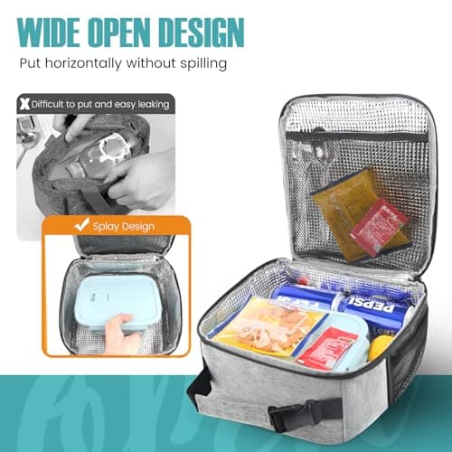 Lunch Bag for Men/Women, Reusable Lunchbox for Adult, Small Insulated Lunch box, Lunch Tote Bag for Office, Work, Picnic - Grey — view 2