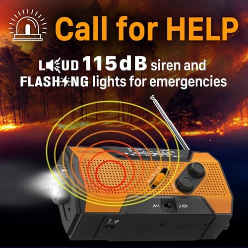 FosPower NOAA Emergency Weather Radio A1 7400mWh Portable Power Bank, AM/FM, USB/Solar/Hand Crank Charging, Battery Operated, SOS Alarm & Flashlight for Indoor/Outdoor Emergency - Orange — view 3