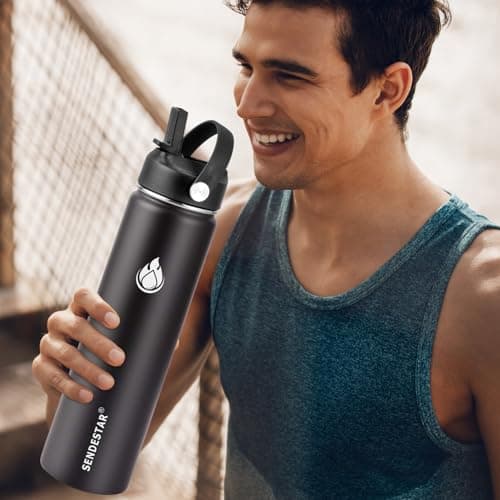 SENDESTAR Insulated Water Bottle 24 OZ, Wide Mouth 24 oz Water Bottle with Straw Lid, Spout Lid, Double Wall Vacuum Stainless Steel Leak Proof, Keeps Liquids Hot or Cold — view 3