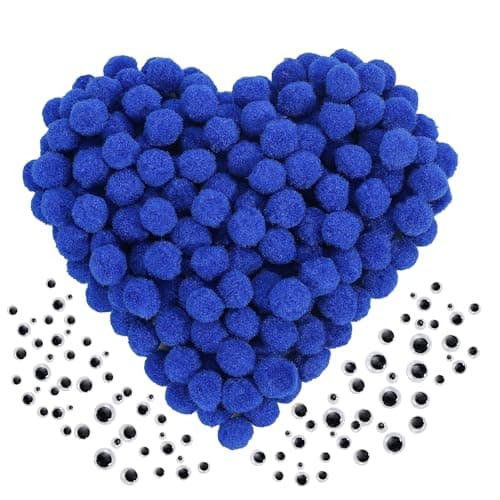 Caydo [400 pcs] - 300 Pieces 1 Inch Blue Pompoms with 100pieces Wiggle Eyes Multicolor Arts and Crafts Pom Poms Balls for Kids DIY Art Creative Crafts Home Decorations