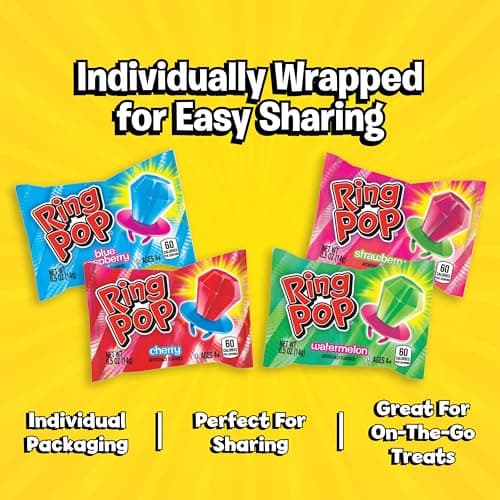 Ring Pop Lollipops - Bulk Candy Individually Wrapped Suckers Variety Party Pack- 20 Count w/Assorted Flavors - Hard Candy for Party Favors, Kids & Goodie Bag Stuffers 0.63 Pounds — view 4