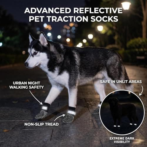 Anti Slip Dog Socks to Prevent Licking Paws Reflective Safety Dog Shoes for Hot Pavement Winter Dogs Boots & Paw Protectors with Grippers for Hardwood Floors Small Medium Large Dogs (Leopard Print, L) — view 2