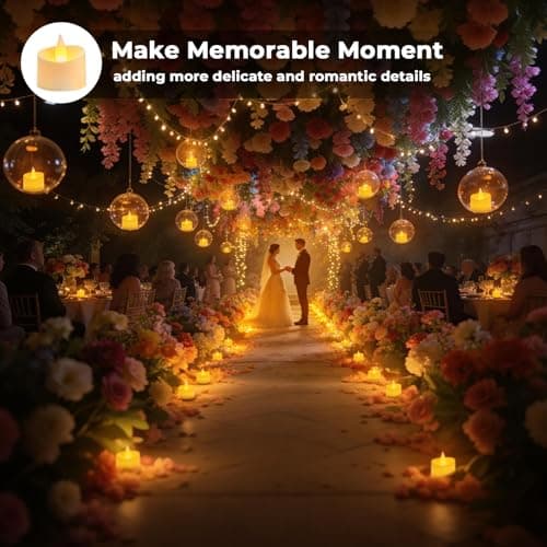 Haown Flameless Tea Lights Set of 24 Realistic Battery Operated Candles with Climbing Flame Effect, Cozy Ambient Candles for Wedding Party Home & Table Decor, 150H+ Battery Included (Ivory)