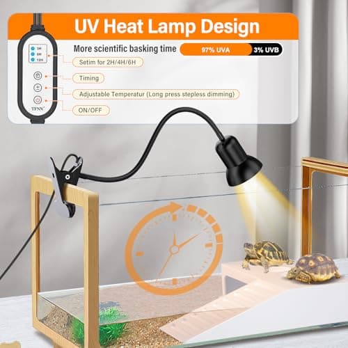TFNN Reptile Heat Lamp, Heat Lamp with Clamp, UVA UVB Reptile Light with Intelligent Cycle Timer for Turtle, Bearded Dragon, Lizard and More, 2 Bulbs 50W+75W — view 3