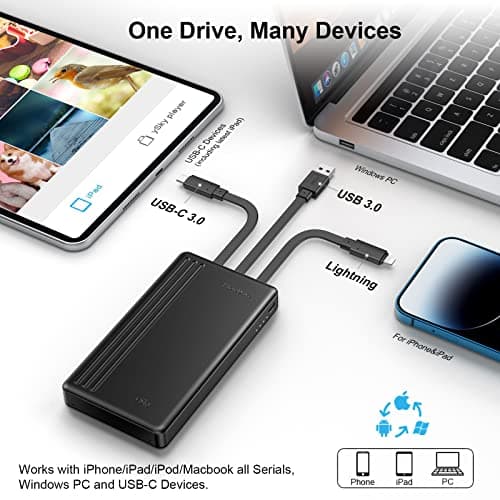 ySky MFi Certified 500G Portable External Hard Drive for iPhone iPad MacBook Windows Computer USB C Android Phones to Backup,Photo Stick for iPhone17/16/15/14/13((one Click Backup) — view 2