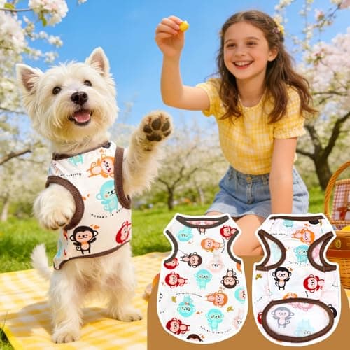 PETCARE Cartoon Dog Shirts for Small Dogs Cute Dog Clothes Brown Monkey Tshirt Soft Cotton Puppy Pajamas Breathable Sleeveless Pet Tank Top Spring Summer Dogs Clothes for Chihuahua Yorkie Shih Tzu — view 5