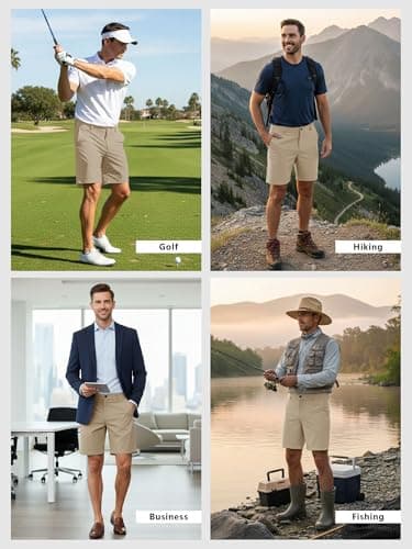 TUREFACE Men's 7 Inch Inseam Flat Front Quick Dry Shorts with 3 Pockets for Casual Active Days Light Khaki Large — view 5