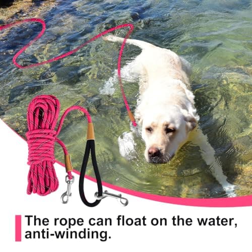 lynxking Long Dog Leash Reflective 15ft 30ft 50ft Check Cord Training Lead Padded Handle Heavy Duty Rope for Puppy Small Medium Large Dogs (Pink, 30ft x 3/8inch) — view 5