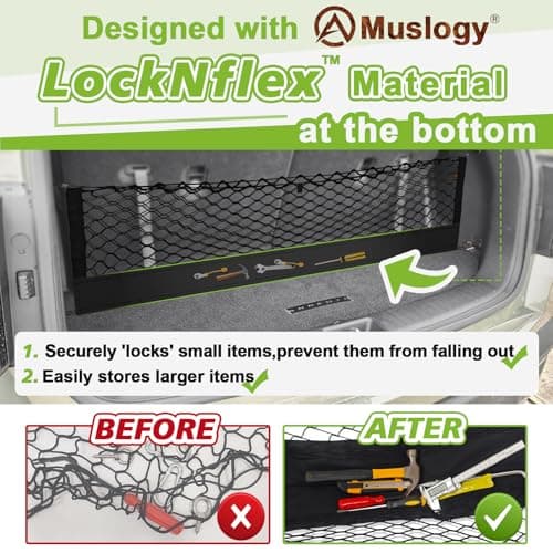 Muslogy Envelope Style Trunk Cargo Net Compatible with Toyota RAV4 2013-2018 Accessories Custom Fit Trunk Organizer Upgraded Storage Luggage Net with Metal Hooks