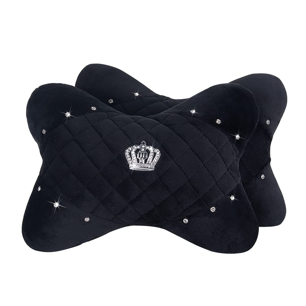 eing 2PCS PU Leather Car Seat Belt Cover Shoulder Seatbelt Pad with Bling Rhinestones Crown for Adults Youth,Black — view 2