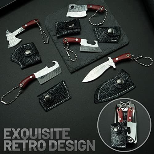 MGZTTHW 5pcs Tiny Knife Keychain, Mini Pocket Knives Chef, Cute Portable Tiny Pocket knife Pendant with Sheath Package Opener Outdoor Camping Box Cutter Tiny Things for Presents for Christmas — view 5