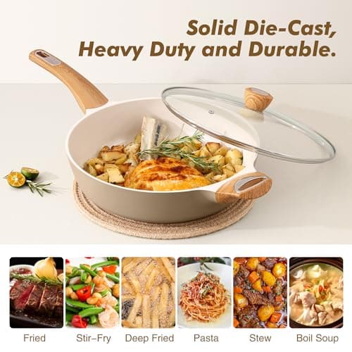 SENSARTE Ceramic Nonstick Frying Pan Skillet with Lid, 10.5 Inch Deep Frying Pan, 3.8 Qt Saute Pan, Induction Pan, Healthy Non Toxic Cooking Pan with Helper Handle, PFOA PFAS PTFE Free — view 4