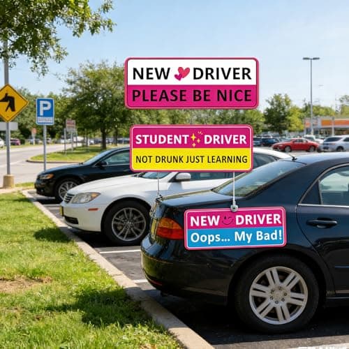 Hwanzen Premium Student Driver Car Magnet, 3-Pack Cute New Driver Sticker Decor, Safety Warning Auto Decal, Ideal New Driver Gifts for Beginner Teen Drivers (Pink)