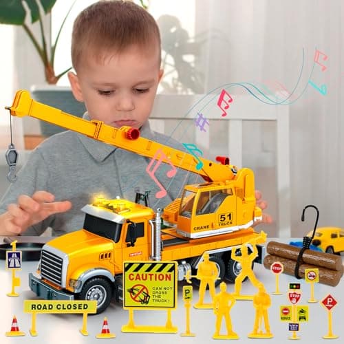 15 Inch Friction Powered Crane Truck Toy with Lights, Sounds & Movable Arms - Construction Vehicle Gift for Kids Boys Girls Ages 3-7 — view 5