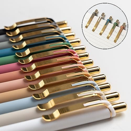 Linbsunne Ballpoint Pens Black Medium Point 1mm Pen with Super Soft Grip Ball Point Pen for Men Women Retractable Pens (gold-12 pcs) — view 3