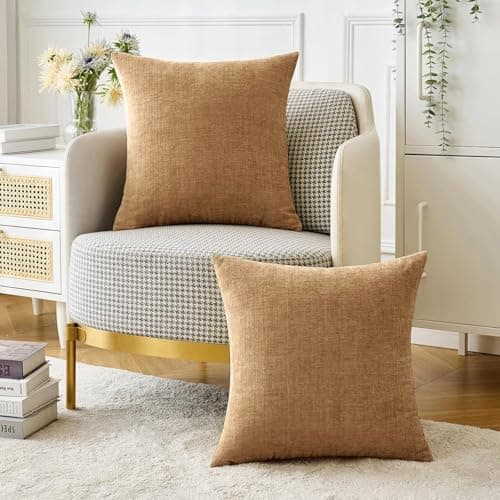MIULEE Pack of 2 Couch Throw Pillow Covers 18x18 Inch Soft Apricot Brown Chenille Pillow Covers for Sofa Living Room Fall Home Decor Solid Dyed Pillow Cases