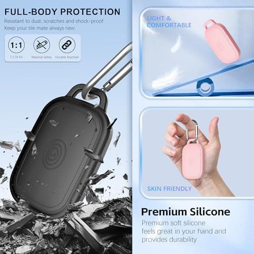 4 Pack Case for Tile by Life360 Pro (2024),with Keychain, Soft Silicone Holder for Tile Pro（2024）,Anti-Scratch & Anti-Shock,for Keys, Bags, Pets，Luggage (Black + Off-White + Dark Blue + Pink) — view 2
