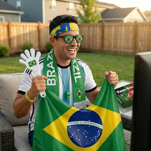 Soccer Fan Gear Set 2026-7 Piece Game Day Kit with Flag, Scarf, Glasses, Whistle, Clapper, Wristband & Headband in Gift Box - Watch Party & Stadium Essentials for Brazil — view 4