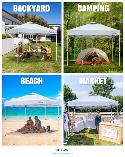 Acepic 10x10 Pop Up Canopy Tent with 300D Silver-Coating Top,Easy Setup Canopy Tent Instant Portable Shelter with 1-Button Push and Wheel Carry Bag, 8 Stakes and 4 Canopy Weights (White, 10 * 10 S) — view 8