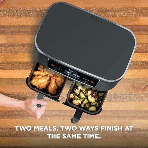 Ninja DZ201 Foodi 8 Quart 6-in-1 DualZone 2-Basket Air Fryer with 2 Independent Frying Baskets, Match Cook & Smart Finish to Roast, Broil, Dehydrate & More for Quick, Easy Meals, Grey — view 4