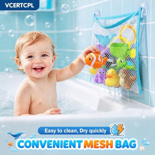Vcertcpl Bath Toys for Kids Toddler Bathtub Toys, No Hole Baby Bath Toys with Floating Rubber Animals, Watering Can, Duck Net and Spoon, 11 Pack Bathtub Sand Beach Pool Toys Water Toys for Kids — view 4