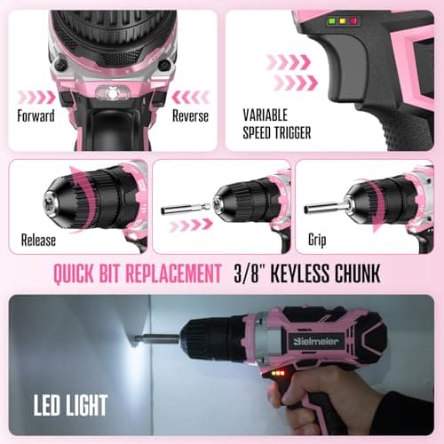Bielmeier 20V 236Pcs Cordless Pink Drill Set for Women, Lady’s Essential Home Tool Kit with Pink Bag, Perfect DIY Electric Screwdriver Set for Home Repair & Gifts — view 5