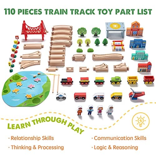 Tiny Land 110PCS Wooden Train Set, Toy Train with Tracks for Kids Ages 3-7 — view 2