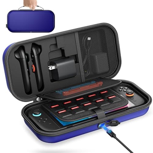 Auarte [Charge inside Carrying Case for Nintendo Switch 2 2025 / Switch OLED / Switch with Adapter and for Joy Cons Storage, Travel Cases for Switch 2 Console with 22 Game Card Storage (Blue)