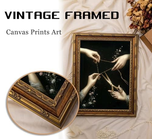 Vintage Gold Framed Thread of Life Wall Art, Victorian Moody Gothic Canvas Print, Dark Academia Wall Decor, Mystical Greek Mythology Painting Picture, Witchy Poster Artwork for Living Room Bedroom — view 4