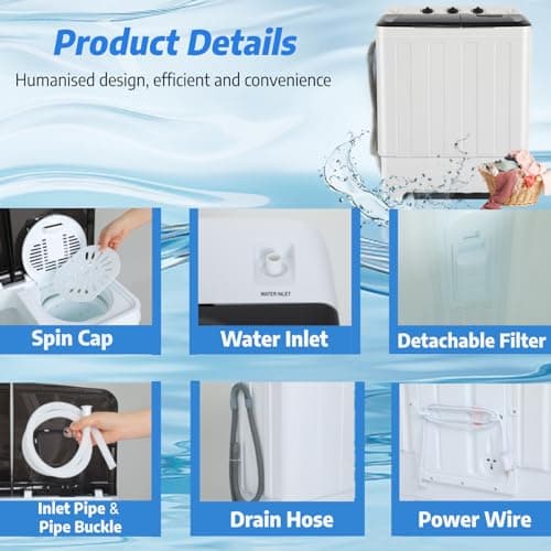 Nictemaw Portable 30Lbs Twin Tub Washing Machine Washer and Dryer Combo, Compact Laundry Machine with Drain Pump, Time Control, Semi-Automatic 19Lbs Washer and 11Lbs Spinner for Apartment Dorms RV — view 5