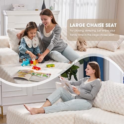 Hobestluk Boneless Couch Modular Sectional Sofa L-Shape Couch 3 Seat Modular Couch Memory Foam Sectional Couches for Living Room Furniture, Cloud Couch with Chaise Lounge (96" Left Facing Chaise) — view 3