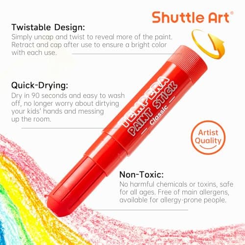 Shuttle Art Tempera Paint Sticks, 32 Colors Solid Tempera Paint for Kids, Super Quick Drying, No-Toxic, Works Great on Paper Wood Glass Ceramic Canvas — view 3