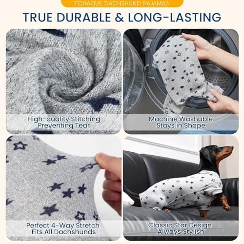 Classic Star Design Dachshund Pajamas for Dogs, Perfect Stretch Stitching Dog Pajamas Dachshund Clothes, Dog Onesie for Weiner Dog, Dog Pjs & Surgical Costumes Suit for Mini Weenie, S — view 3