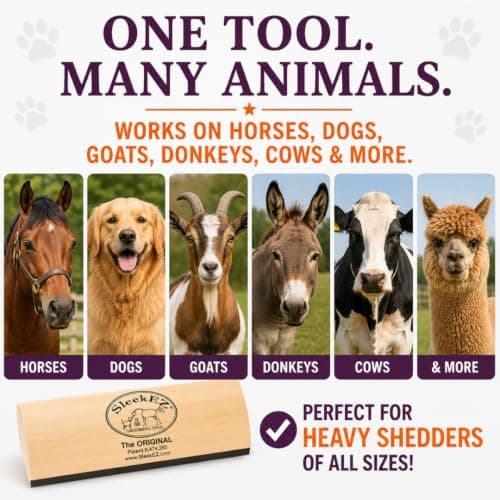 SleekEZ Deshedding Grooming Tool | Horse Brush Deshedder for Horse Grooming Kit | Pet Hair Removal Tool | Curry Comb | Deshedding Brush | Shedding Comb | Works on All Hair Types | Made in USA — view 2