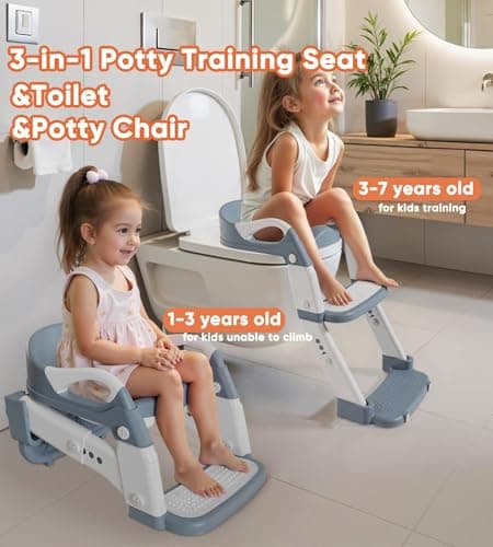 Wanchouse 3-in-1 Potty Training Seat & Training Toilet & Potty Chair, Height AdjustableToddler Toilet Seat for Kids, Foldable Potty Training Toilet with Splash Guard & Anti-Slip Steps (Green)