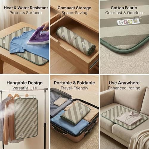 Foldable Heat-Resistant Ironing Mat, Portable Ironing Pad with Silicone Iron Rest, Non-Slip Backing Clothes Steamer Board for Countertop Travel Home, Green 70x40cm — view 4