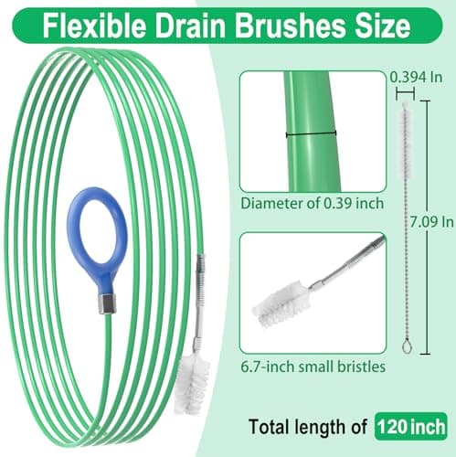 ecocstm Auto Sunroof Drain Cleaning Tool, 120 Inch Flexible Drain Brush, Sunroof Drain Cleaner with Pipe Cleaning Brush, Injector Hose and Crevice Brush, Cleaning Tool for Drains, Sewers, Windshields