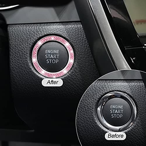 Car Bling Crystal Rhinestone Engine Start Ring Decals, 2 Pack Car Push Start Button Cover/Sticker, Key Ignition Knob Bling Ring, Sparkling Car Interior Accessories for Women (Pink) — view 4
