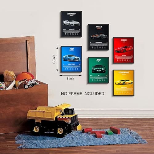 HTTART Car Posters Wall Art Set of 6, Colorful Supercar Canvas Wall Decor Paintings, Vintage Race Car Aesthetic Prints Pictures for Boys Room Men Room Bedroom Dorm 8x10Inch Unframed — view 2