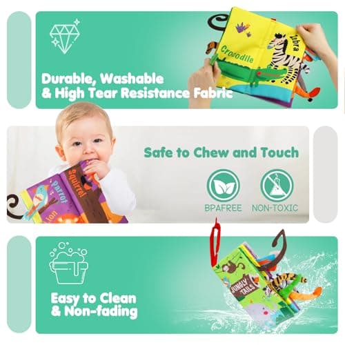 beiens Baby Books Toys, Touch and Feel Crinkle Cloth Book for Infant Baby 0-3-6-12-18 Months, Early Development Interactive Stroller Soft Toys, Newborn Gifts for Boys Girls — view 5