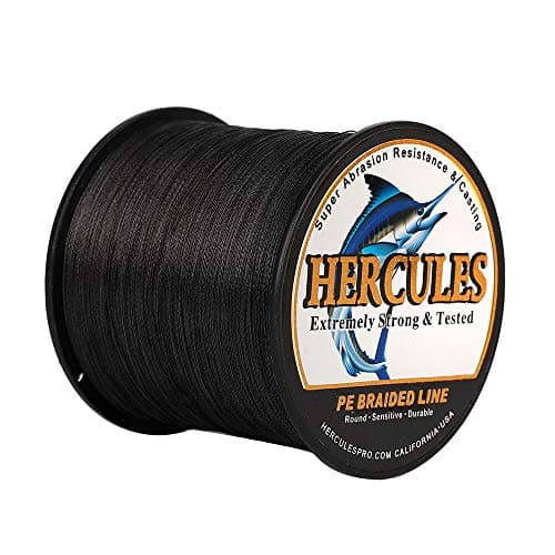 HERCULES Braided Fishing Line 500m 547yds 6lbs-100lbs Pe Superline 4 Strands (Black 40lb/18.1kg 0.32mm)