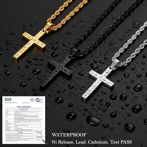 HEYOLL Cross Necklace for Men Silver Cross Chain Pendant Necklace for Mens Gifts Christian Father's Day Jewelry Gifts for Him 18inch — view 4