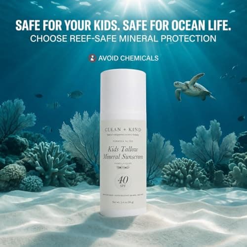 Clean + Kind Kids Sunscreen Mineral SPF 40 Vanilla — Non Toxic Baby & Toddler Sunblock with Non-Nano Zinc Oxide, Grass-Fed Tallow, Natural Reef-Safe Sun Lotion, No White Cast for Sensitive Skin — view 5